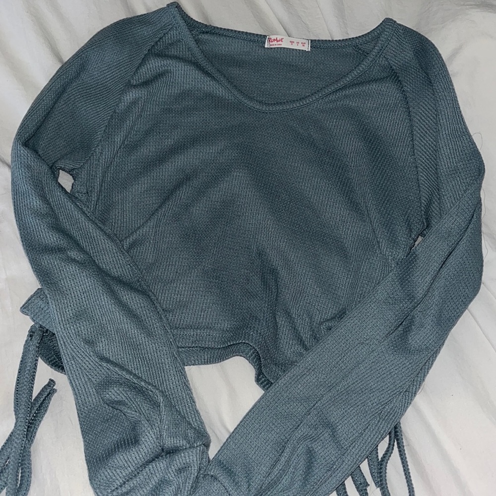 cropped waffle pattern long sleeve